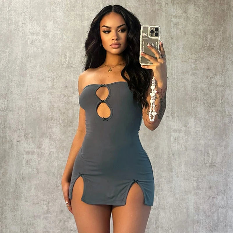 CUTENOVA Y2K Vestido Mini Sexy para Mujeres Verano Hottie Sin Mangas Con Corte Hueco Color Sólido Vestidos Pullover Moda Callejera Ropa de Mujeres 2024