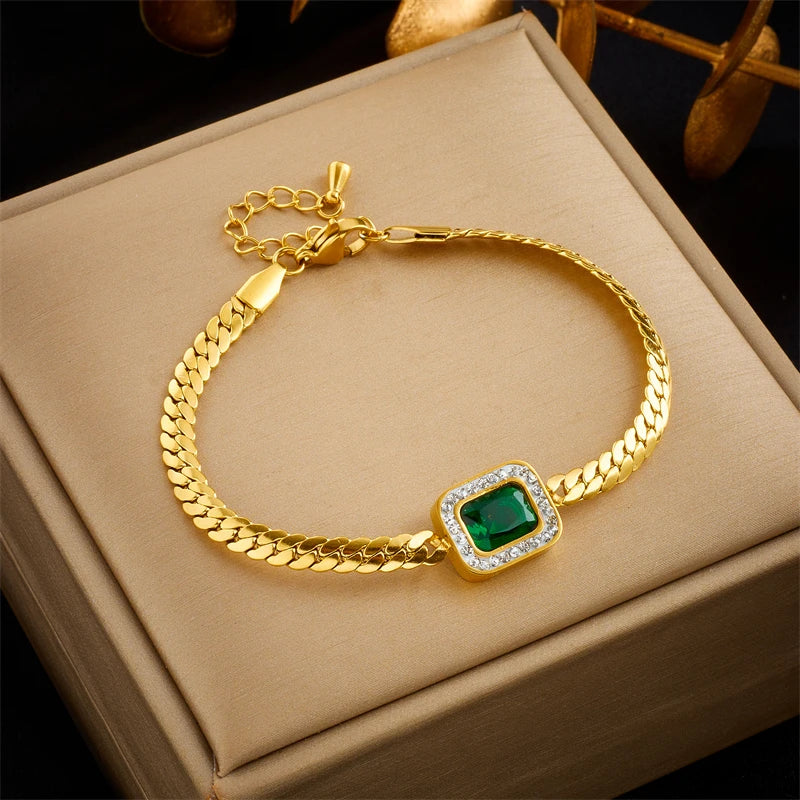 Juego de joyas para mujeres DIEYURO: collar, pendientes y colgante de zirconita verde cuadrada de acero inoxidable 316L de lujo, no descolorido, ideales como regalo.