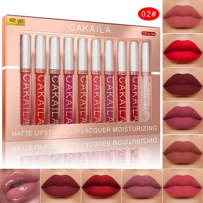 CAKAILA 10pcs Labial Nude Mate Impermeable Larga Duración