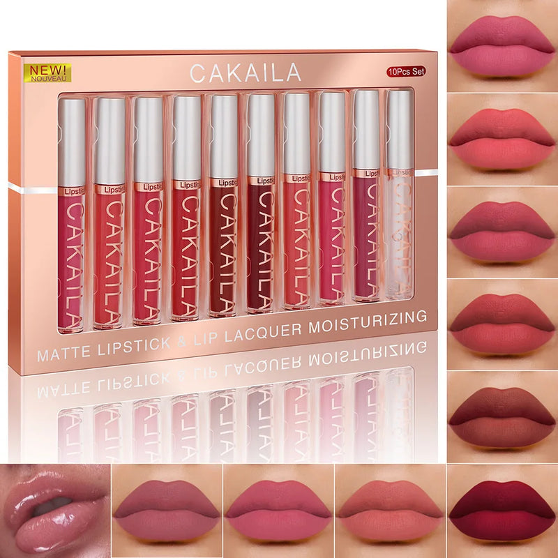 CAKAILA 10pcs Labial Nude Mate Impermeable Larga Duración